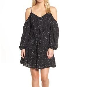 Paige Black White Dots Carmine Cold Shoulder Dress Sz S